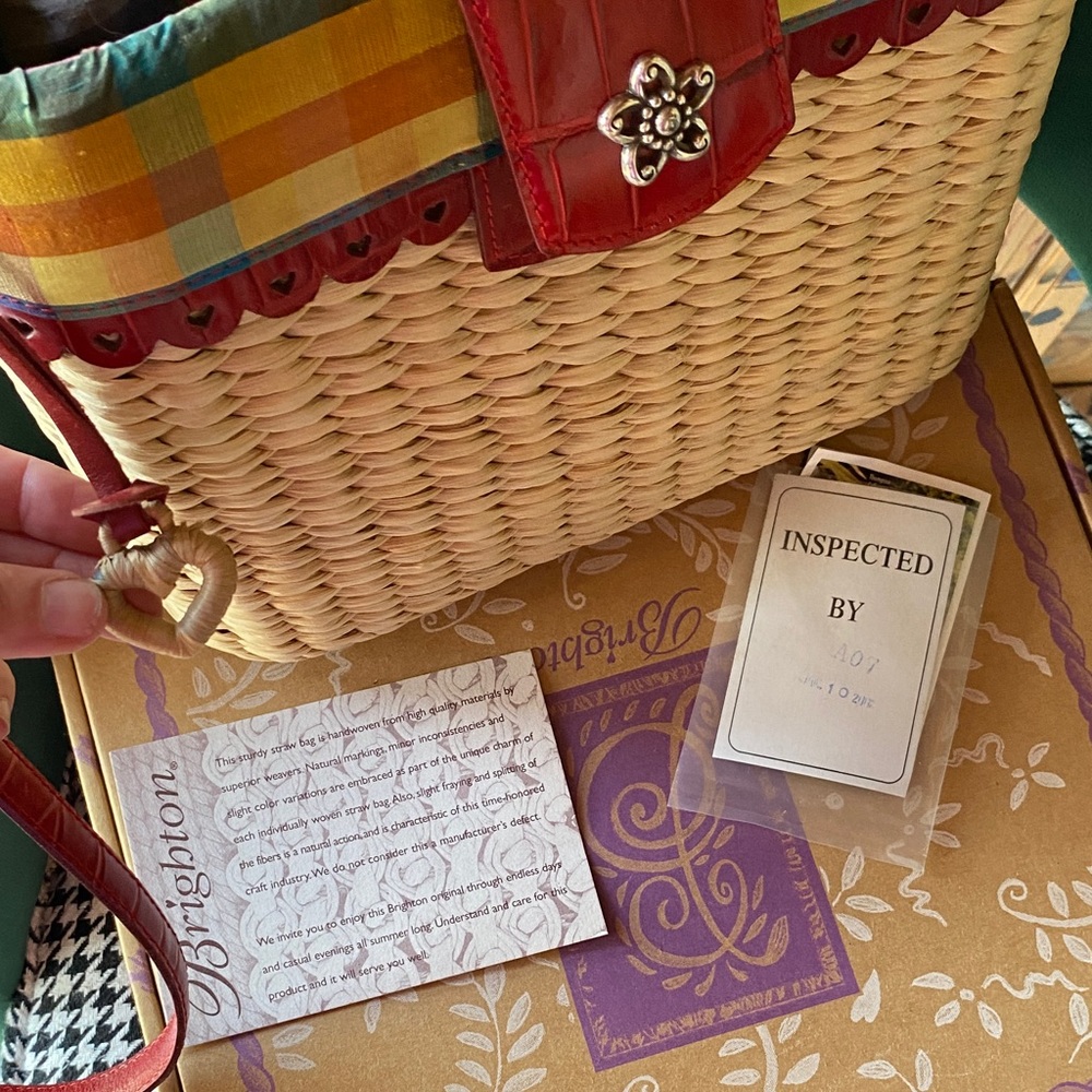 Brighton Woven Shoulder Bag with Red and Plaid - Picture 4 of 8